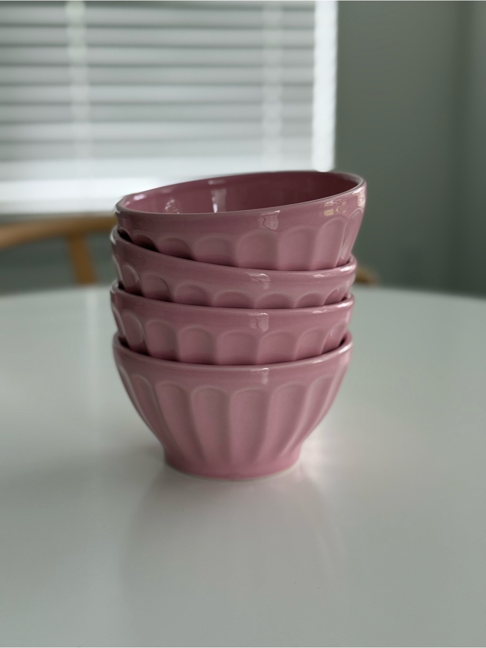 Anthropologie Rose Pink Fluted Ceramic Bowl Set of 4